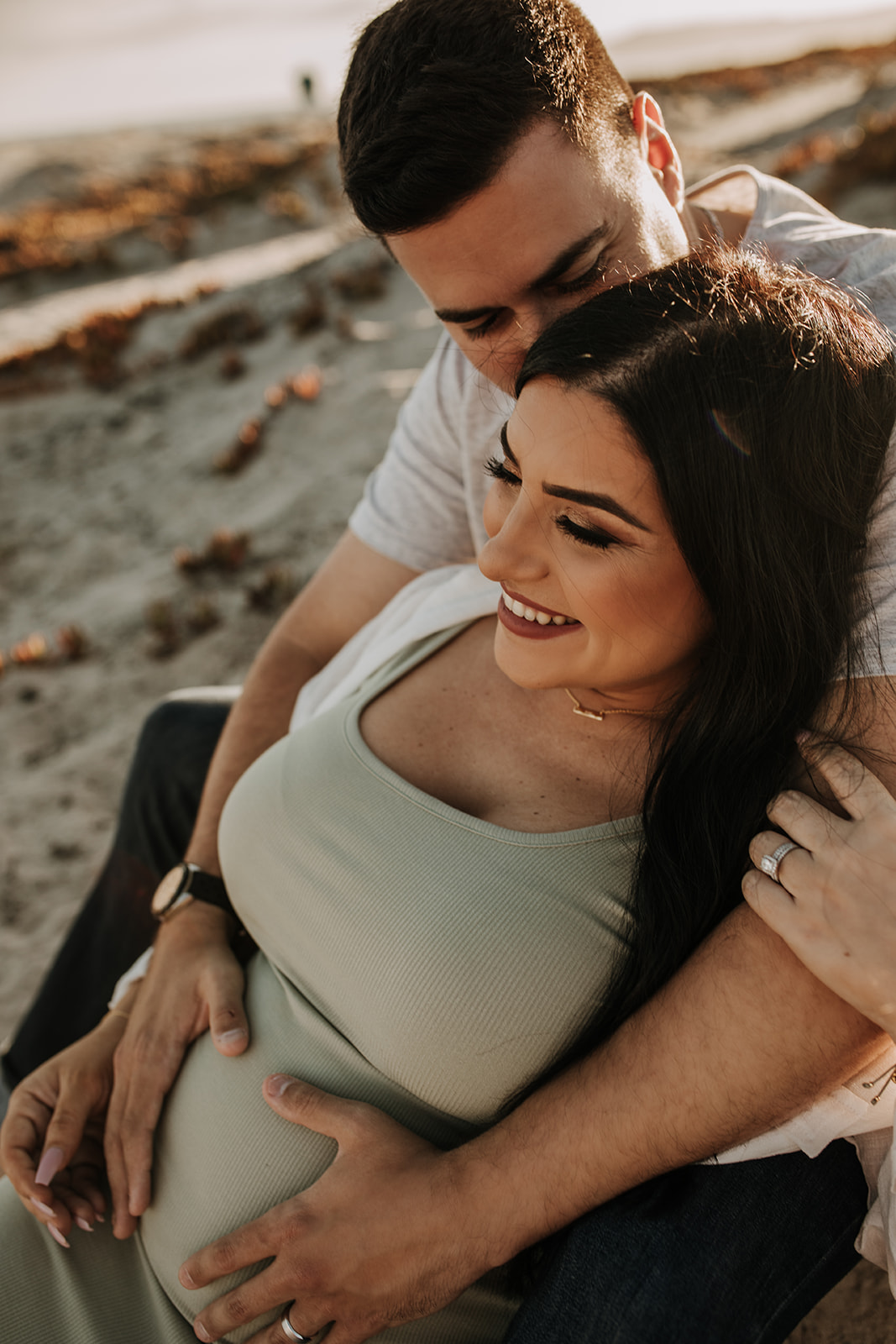 outdoor maternity beach sunset photos golden hour couples maternity San Diego maternity photographer Sabrina kinsella sabrinalynnphoto