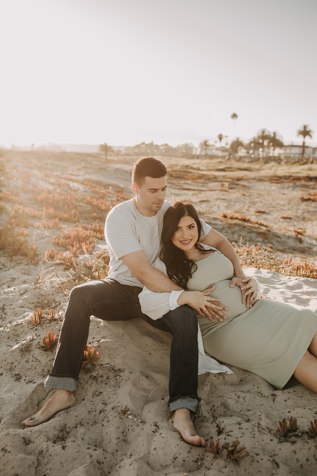 outdoor maternity beach sunset photos golden hour couples maternity San Diego maternity photographer Sabrina kinsella sabrinalynnphoto