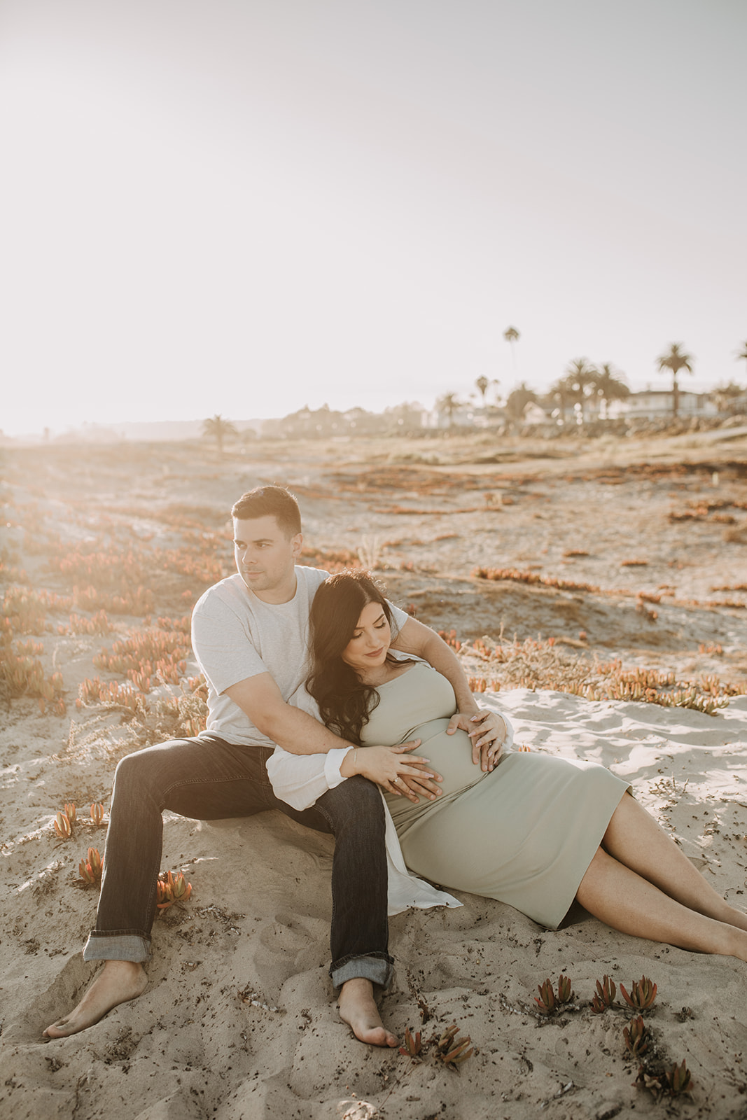 outdoor maternity beach sunset photos golden hour couples maternity San Diego maternity photographer Sabrina kinsella sabrinalynnphoto