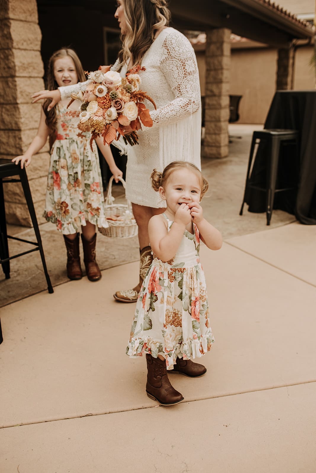 outdoor wedding backyard wedding wedding dress wedding florals western wedding rustic wedding small intimate backyard wedding bride and groom marriage just married wedding party wedding reception photos wedding photography wedding photographer San Diego wedding photographer sabrina kinsella