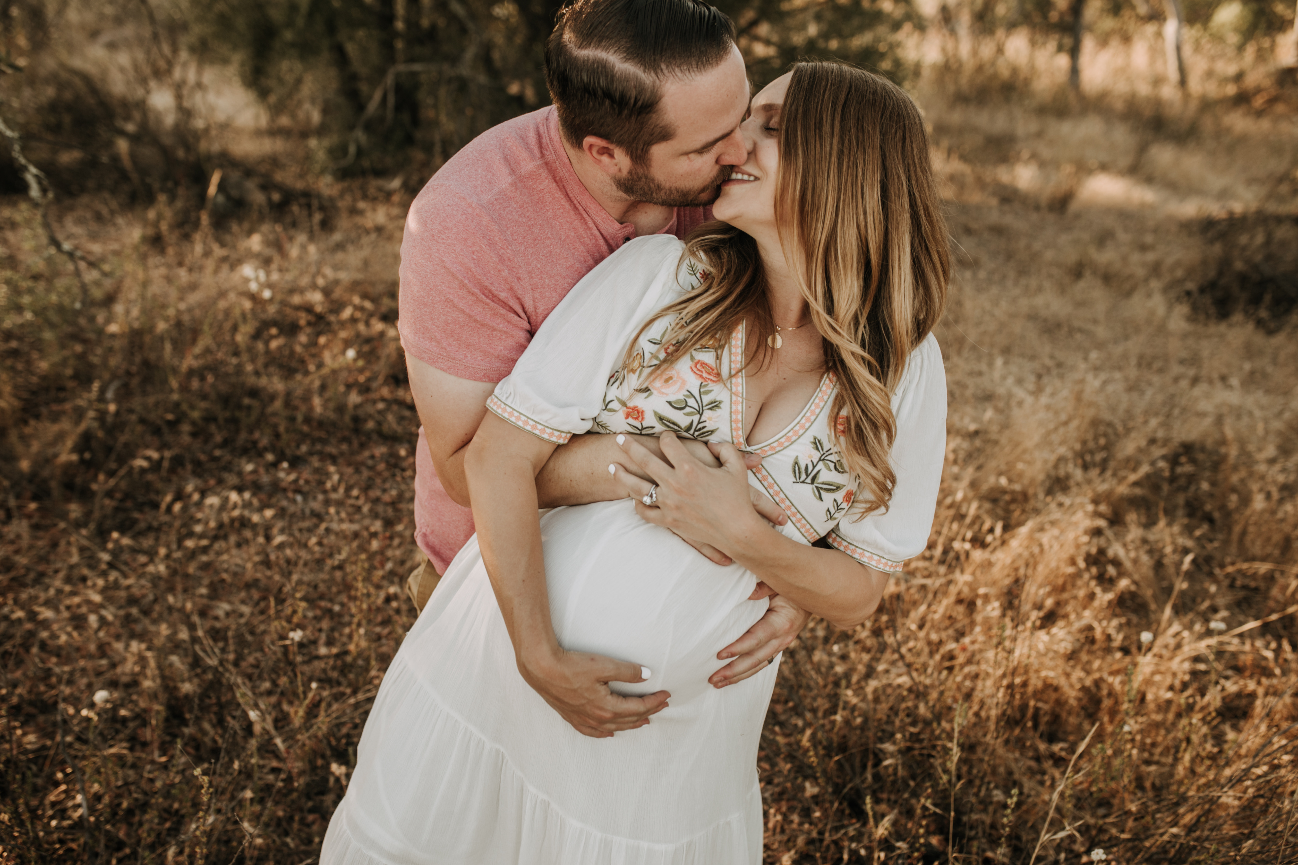 outdoor maternity photos warm and sunny maternity photos couples photos summer field white dress pregnancy San Diego photographer Sabrina kinsella