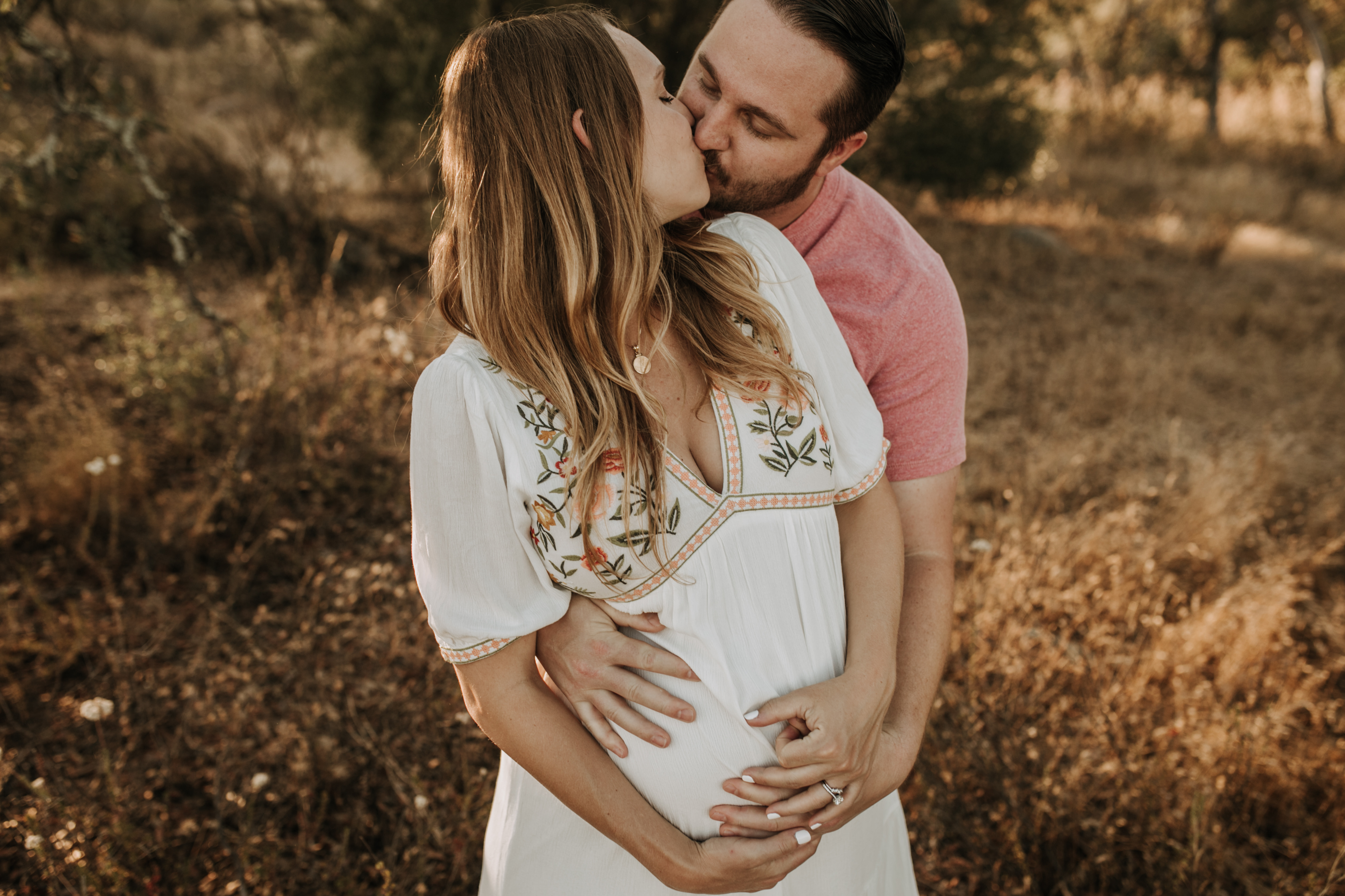 outdoor maternity photos warm and sunny maternity photos couples photos summer field white dress pregnancy San Diego photographer Sabrina kinsella