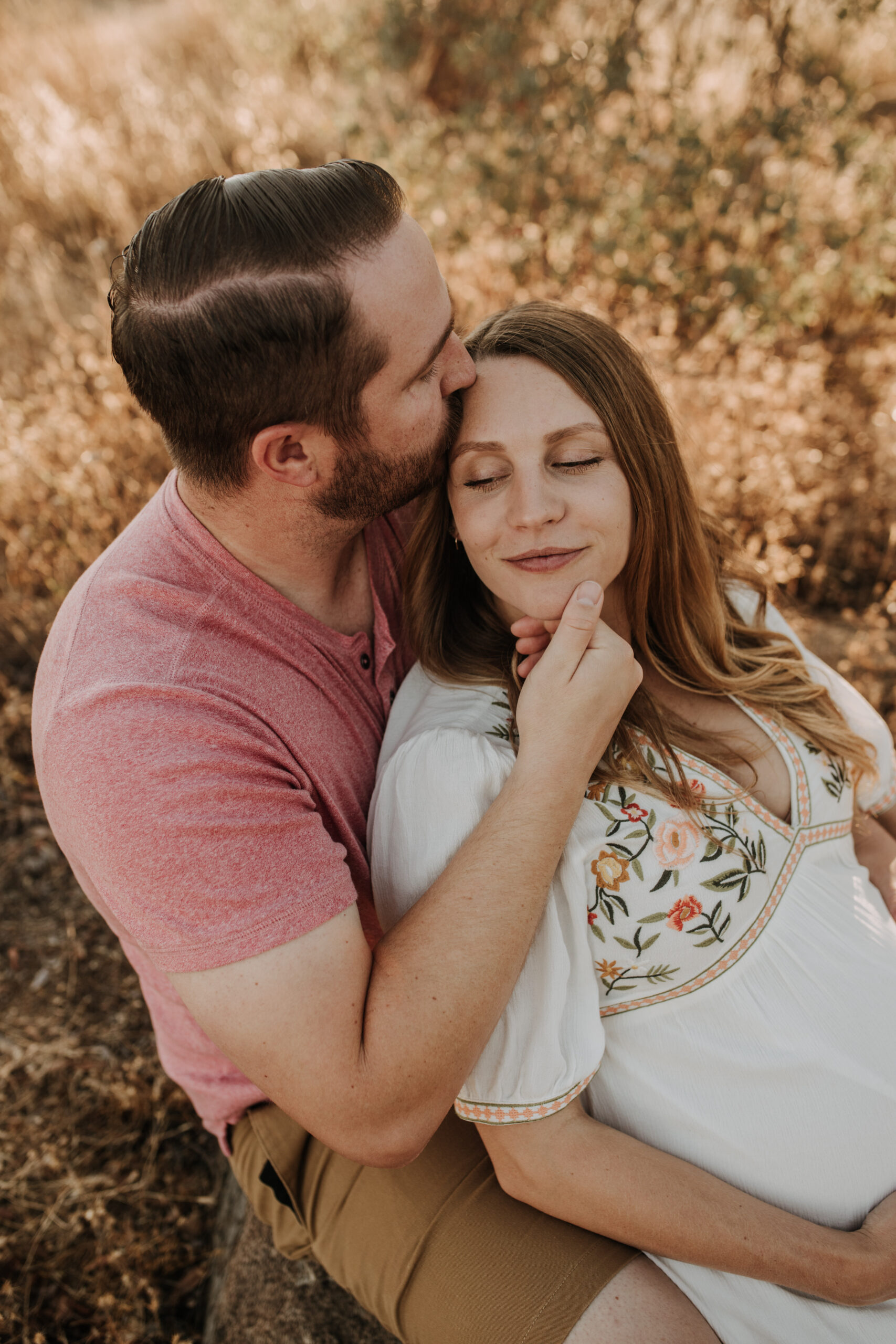 outdoor maternity photos warm and sunny maternity photos couples photos summer field white dress pregnancy San Diego photographer Sabrina kinsella