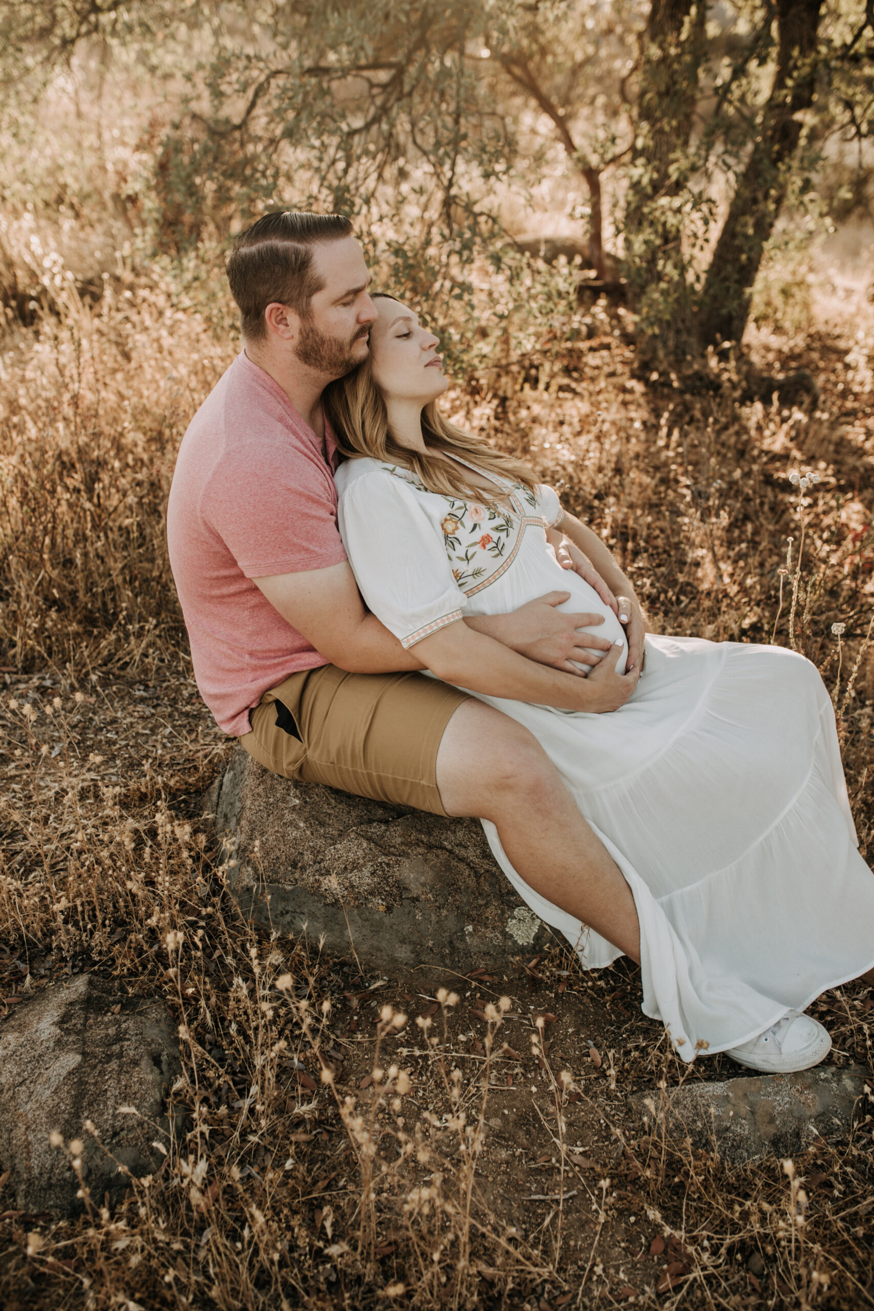 outdoor maternity photos warm and sunny maternity photos couples photos summer field white dress pregnancy San Diego photographer Sabrina kinsella