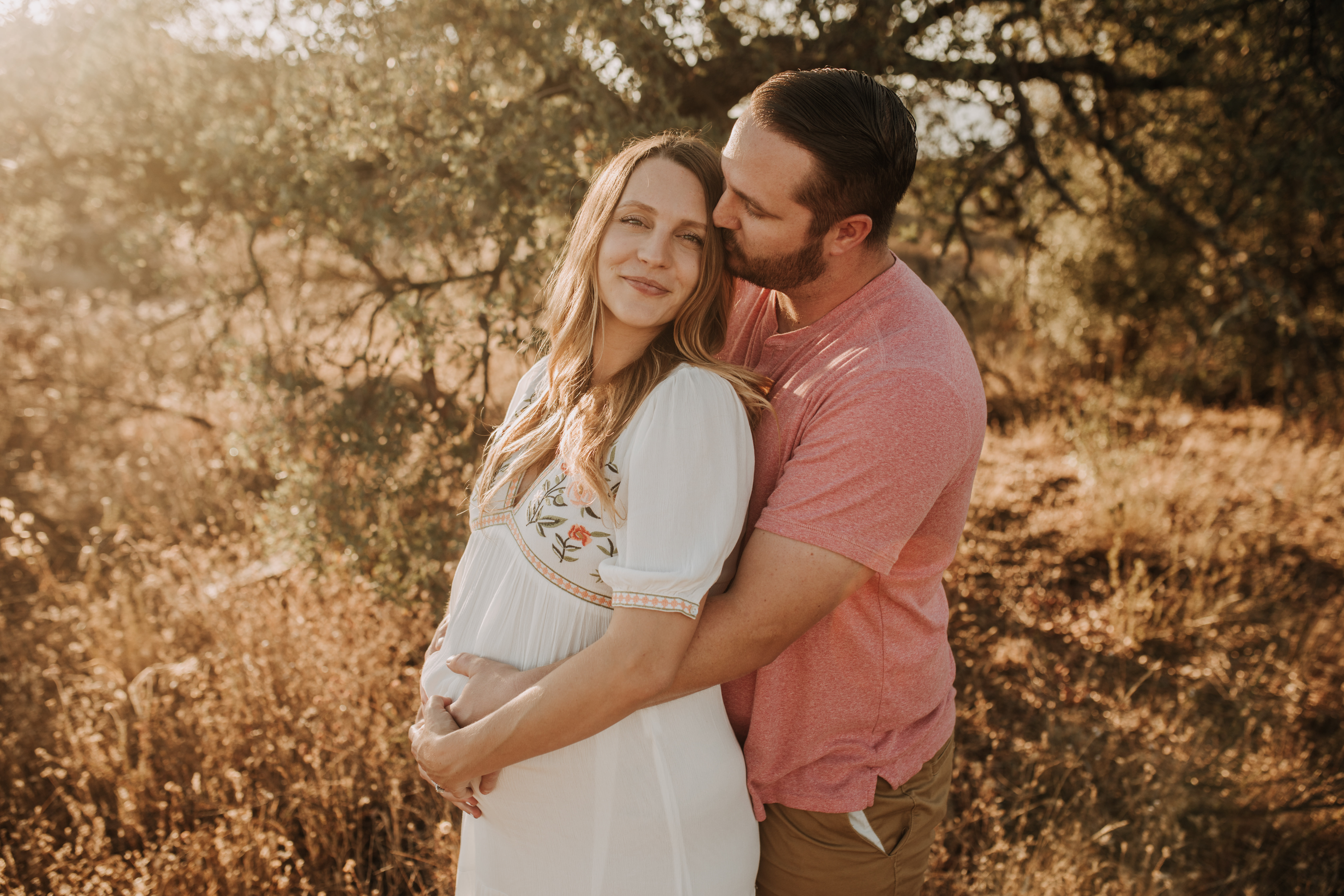 outdoor maternity photos warm and sunny maternity photos couples photos summer field white dress pregnancy San Diego photographer Sabrina kinsella