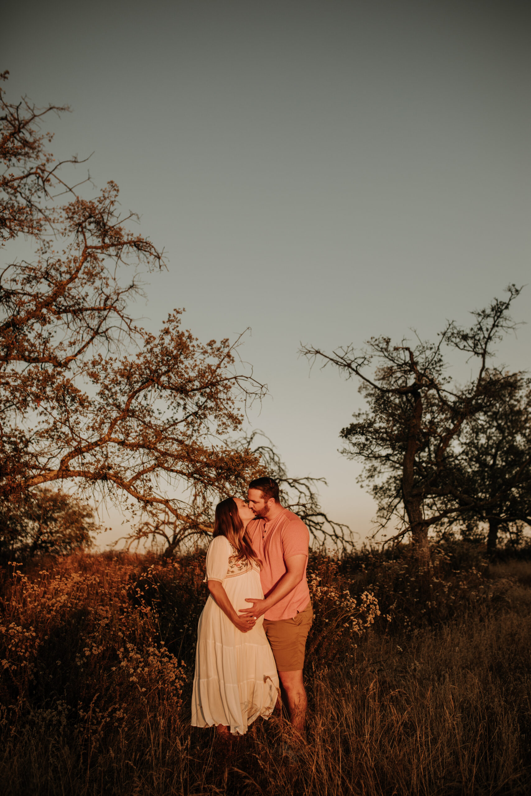 outdoor maternity photos warm and sunny maternity photos couples photos summer field white dress pregnancy San Diego photographer Sabrina kinsella