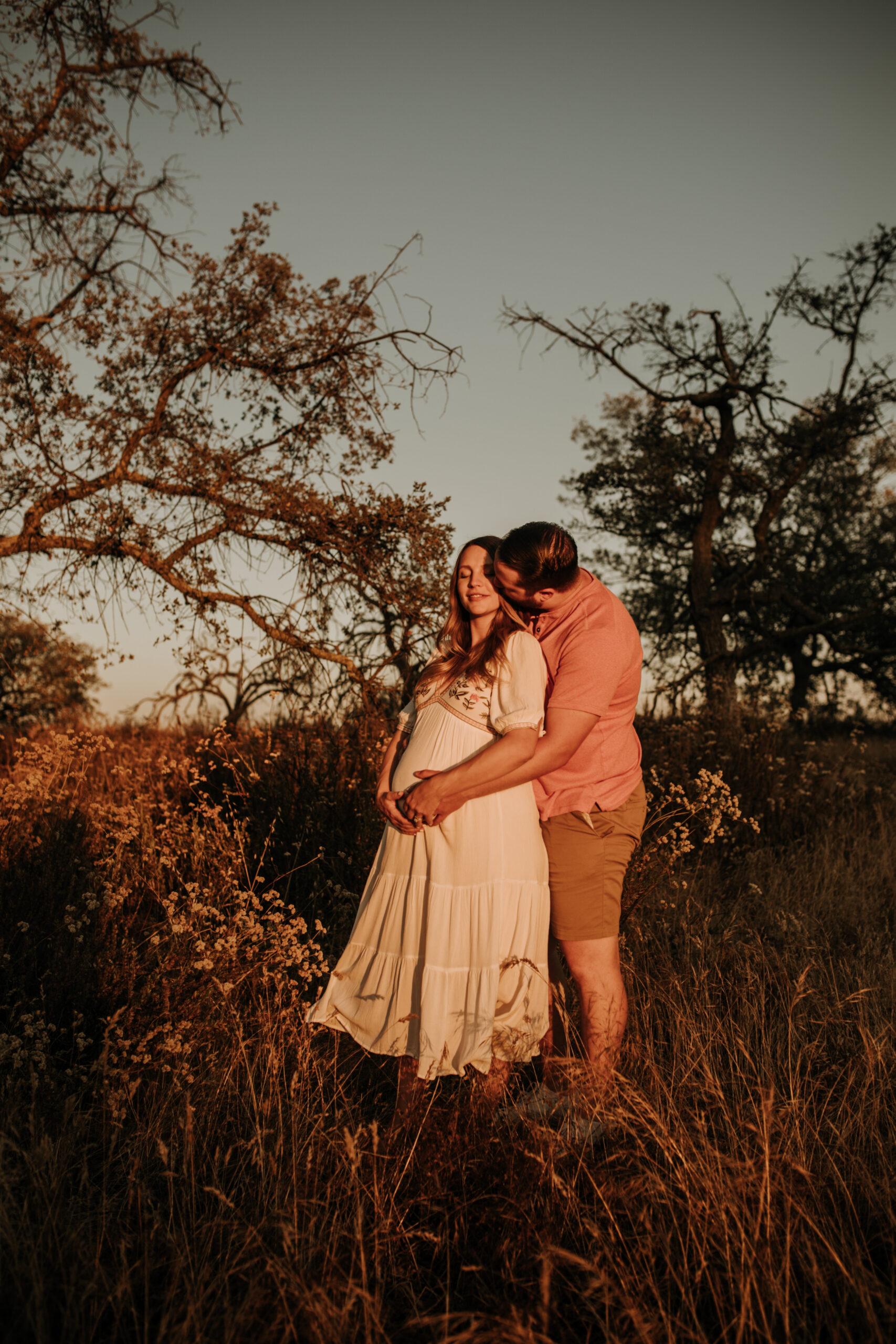 outdoor maternity photos warm and sunny maternity photos couples photos summer field white dress pregnancy San Diego photographer Sabrina kinsella