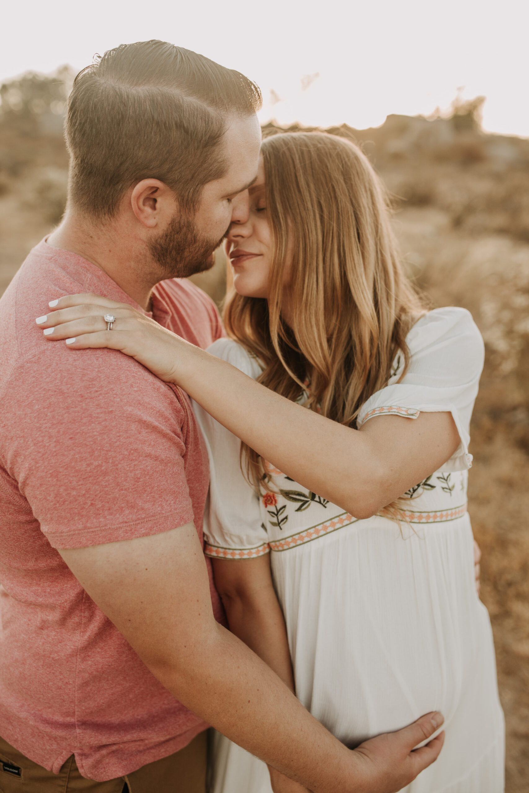 outdoor maternity photos warm and sunny maternity photos couples photos summer field white dress pregnancy San Diego photographer Sabrina kinsella