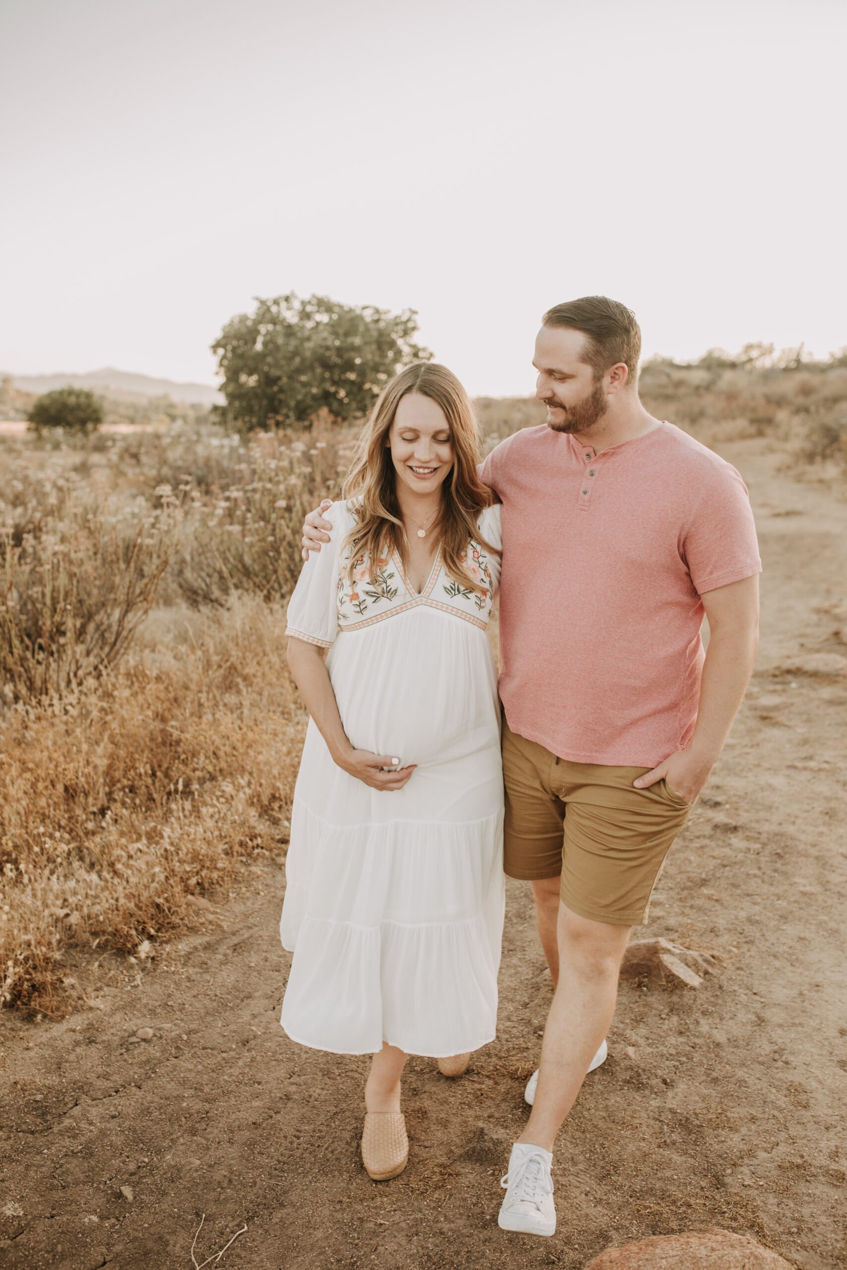 outdoor maternity photos warm and sunny maternity photos couples photos summer field white dress pregnancy San Diego photographer Sabrina kinsella