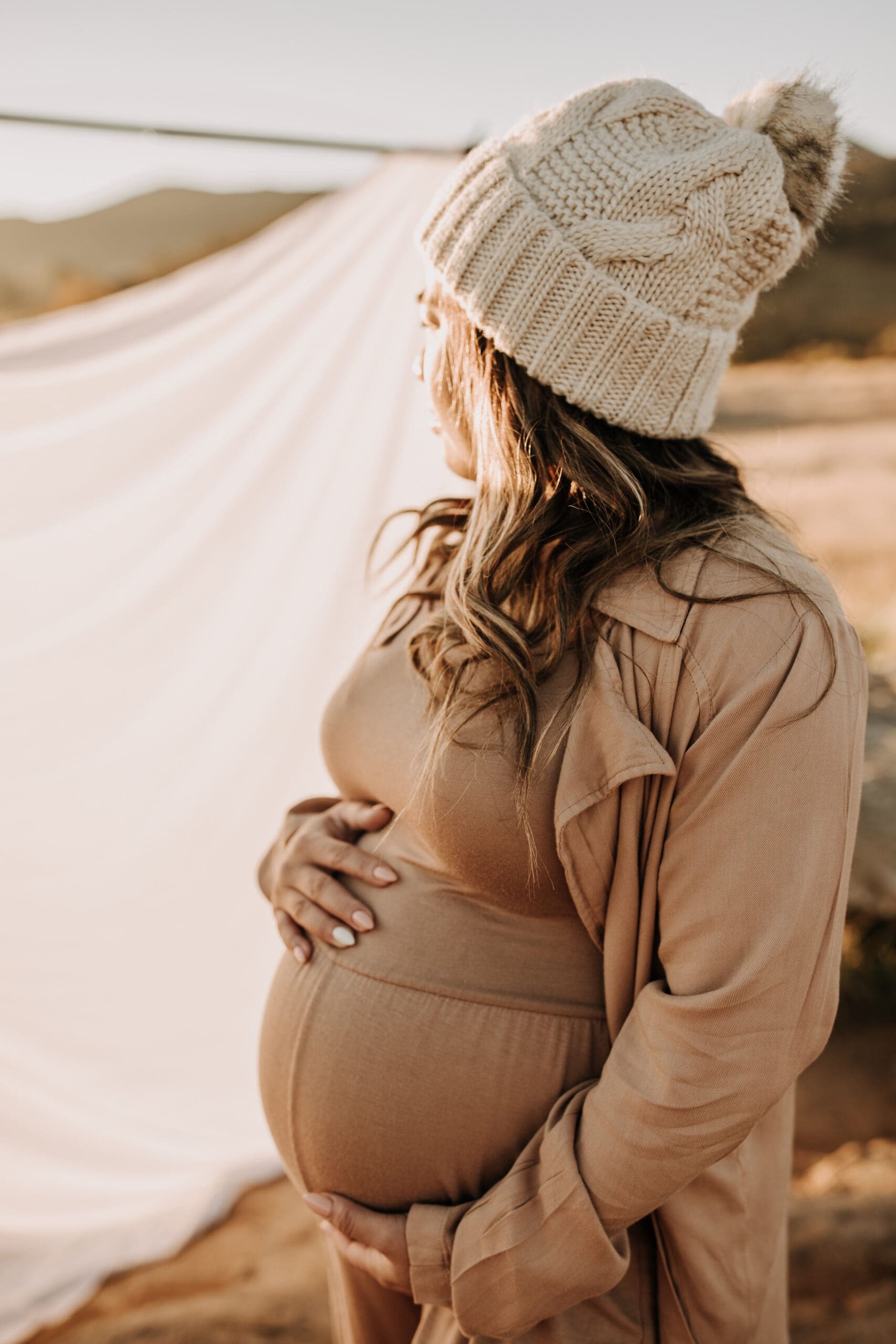 warm outdoor sunrise maternity photos San Diego brown tones backdrop pregnancy San Diego family photographer Sabrina kinsella