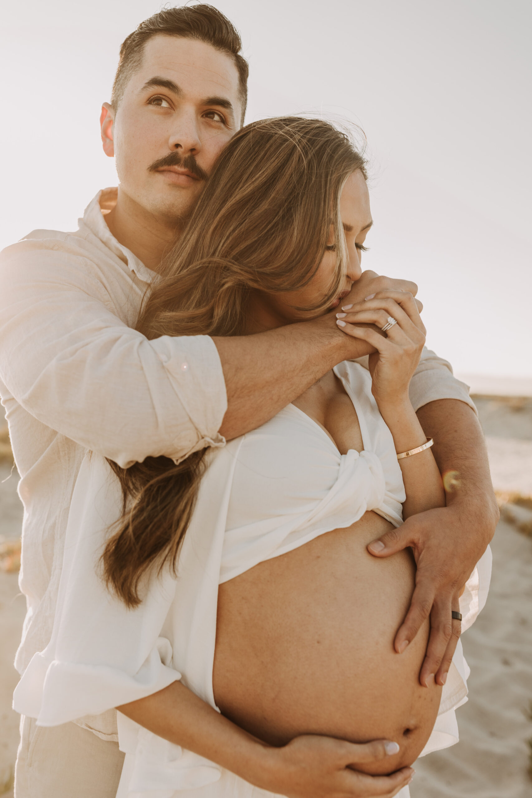 maternity fashion maternity photos beach photos sunset golden hour San Diego maternity photos blue dress pregnancy bright beautiful San Diego family photographer Sabrina kinsealla sabrinalynnphoto