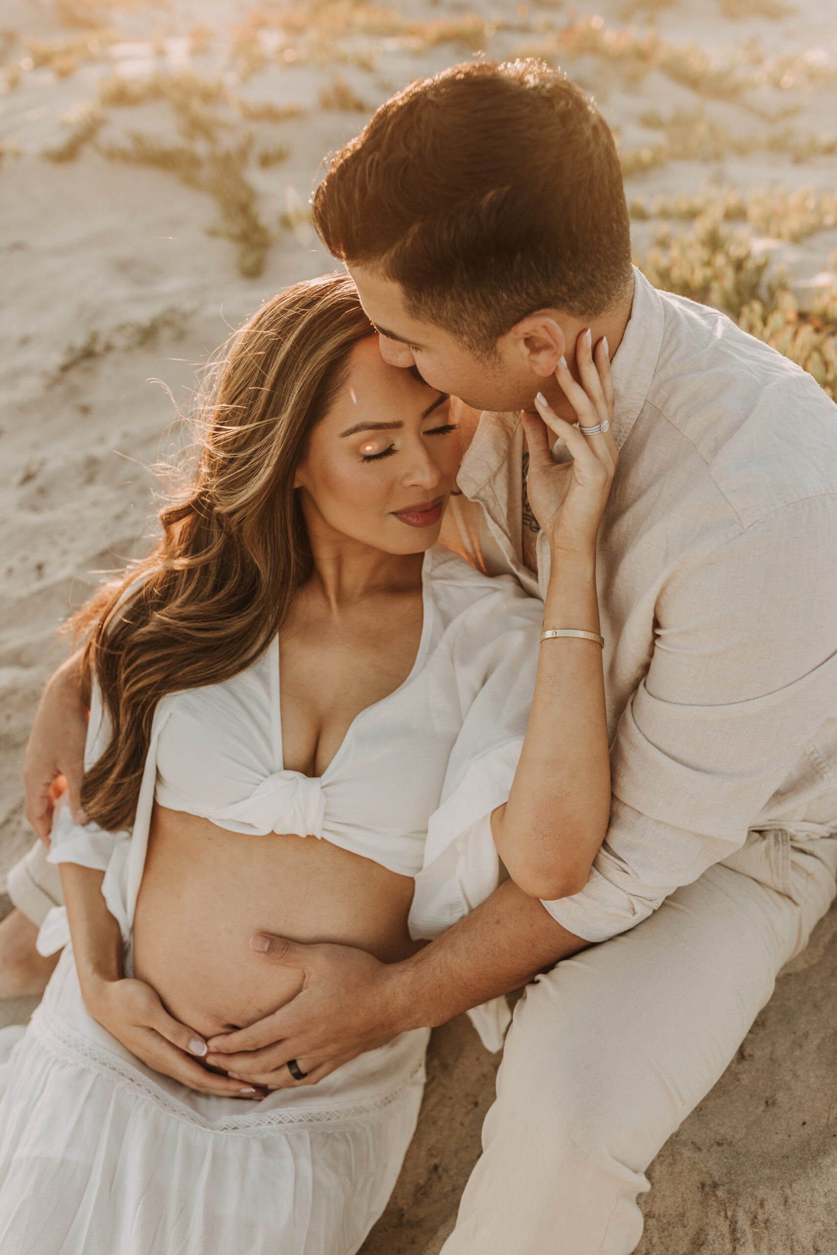 maternity fashion maternity photos beach photos sunset golden hour San Diego maternity photos blue dress pregnancy bright beautiful San Diego family photographer Sabrina kinsealla sabrinalynnphoto