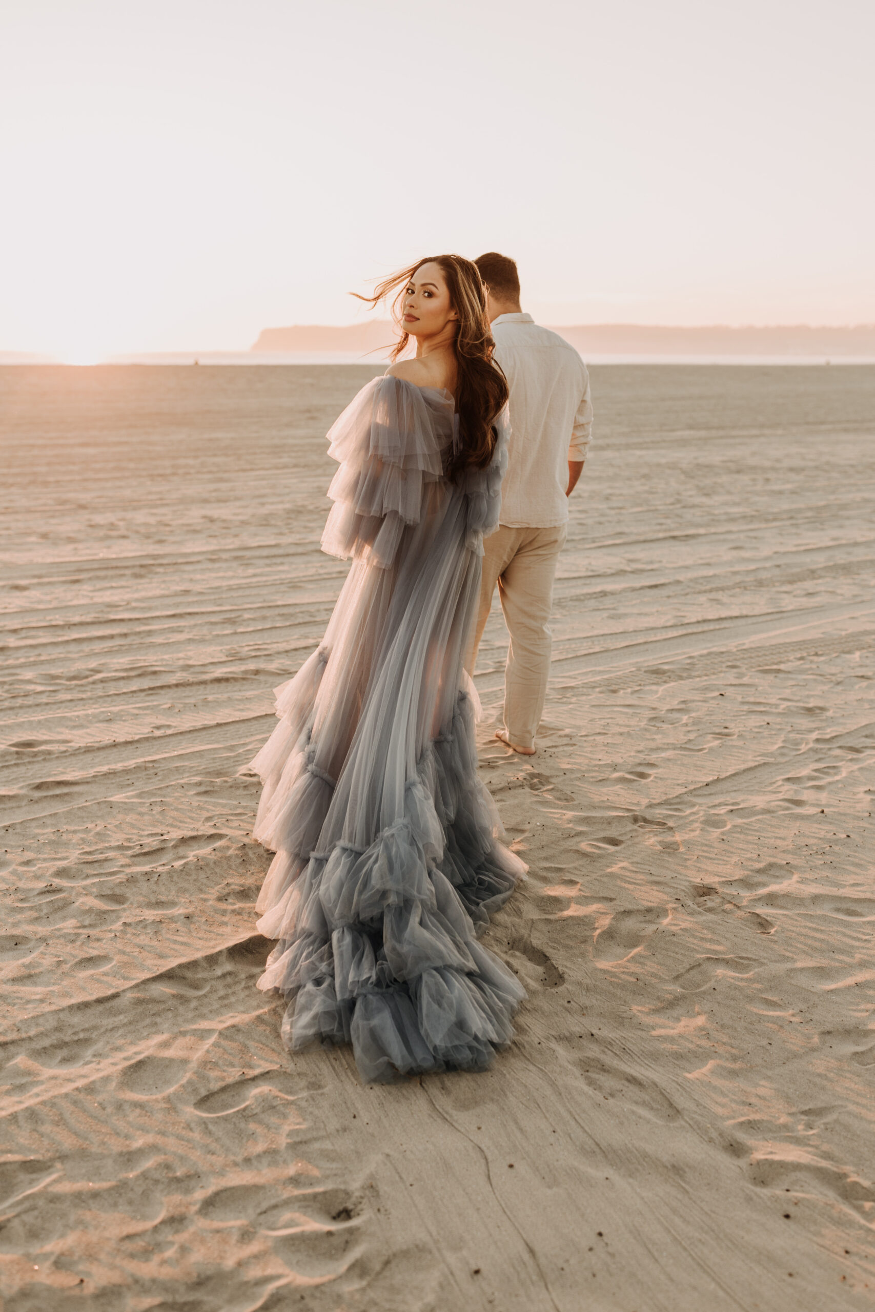 maternity fashion maternity photos beach photos sunset golden hour San Diego maternity photos blue dress pregnancy bright beautiful San Diego family photographer Sabrina kinsealla sabrinalynnphoto