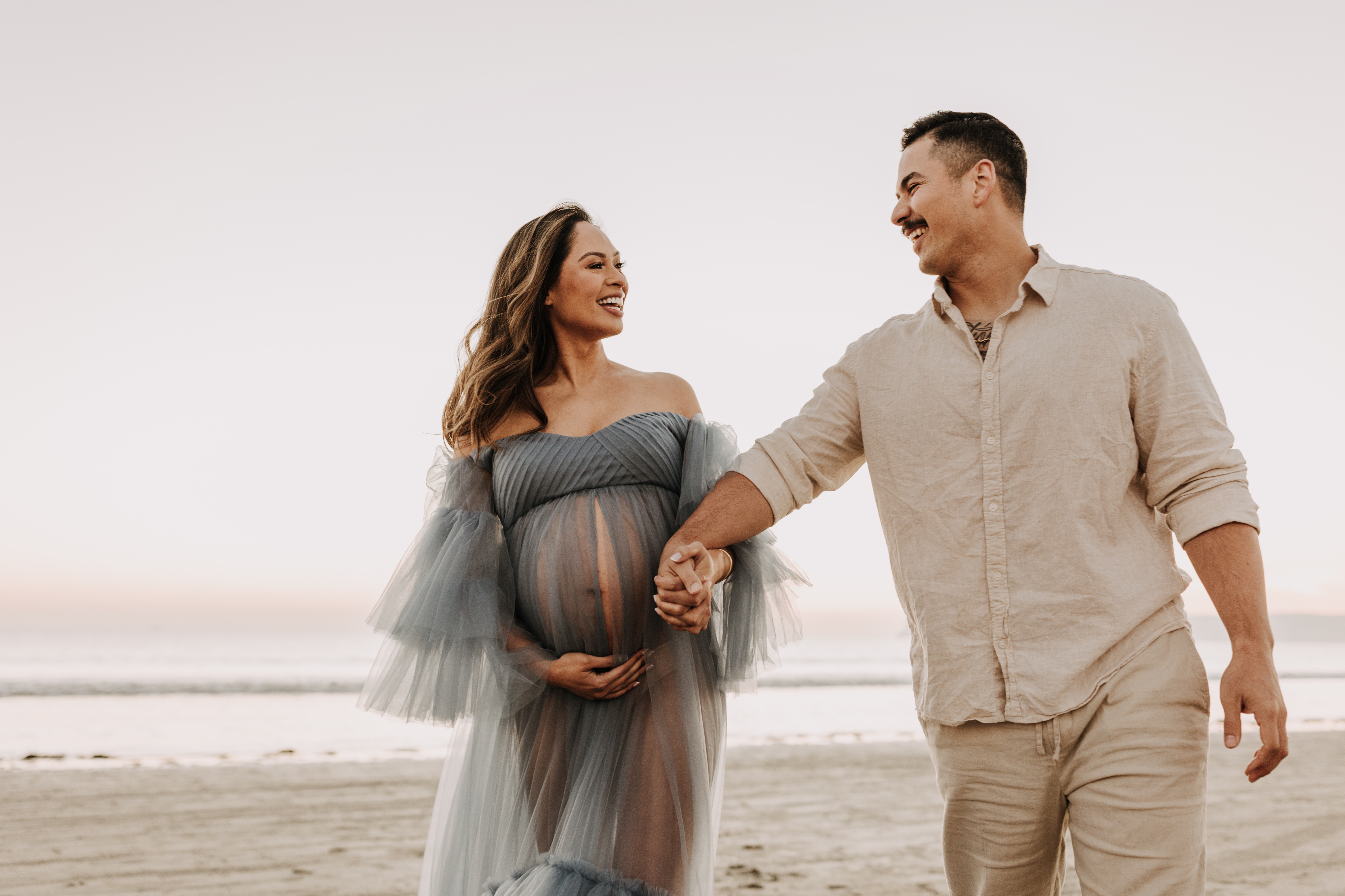 maternity fashion maternity photos beach photos sunset golden hour San Diego maternity photos blue dress pregnancy bright beautiful San Diego family photographer Sabrina kinsealla sabrinalynnphoto