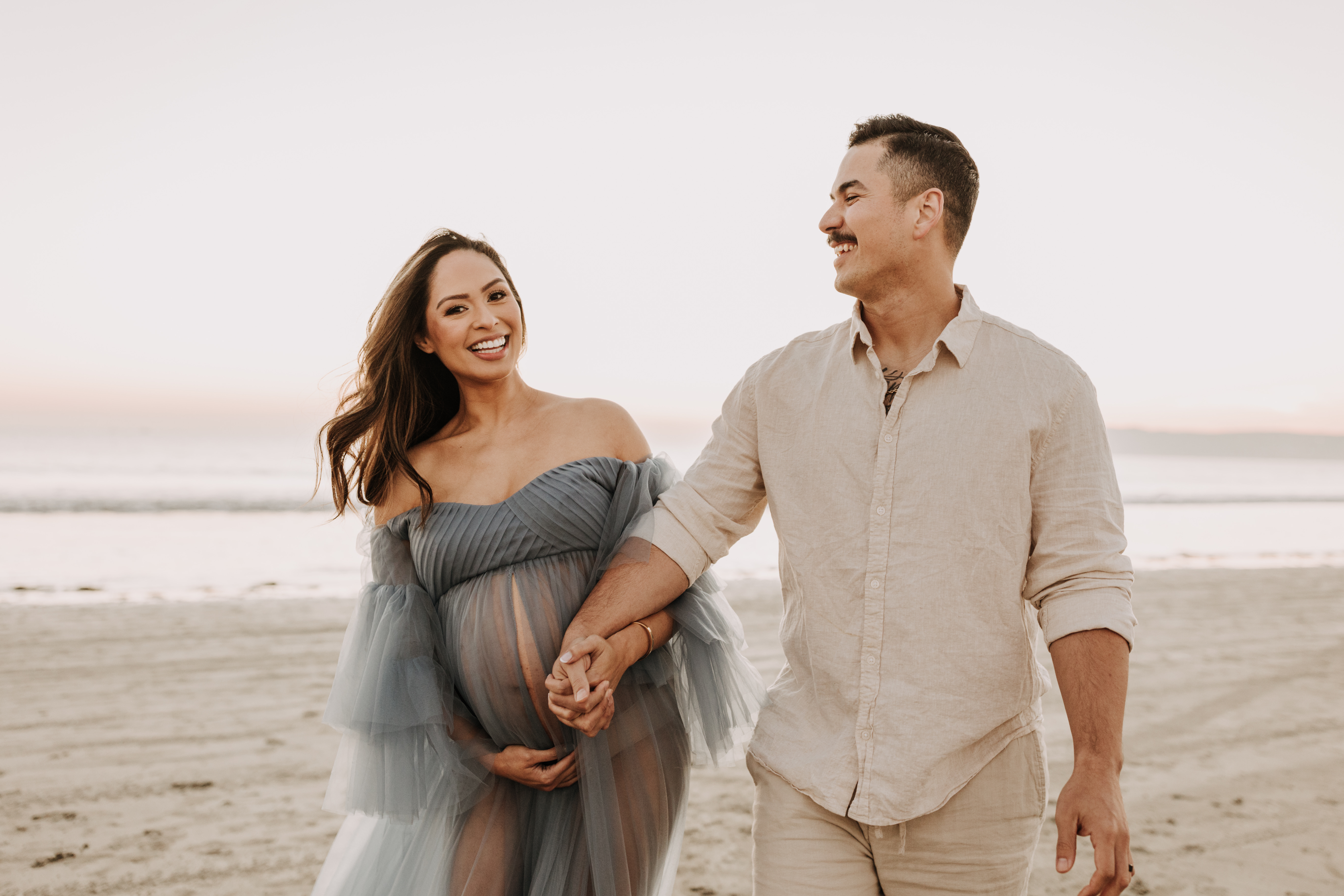 maternity fashion maternity photos beach photos sunset golden hour San Diego maternity photos blue dress pregnancy bright beautiful San Diego family photographer Sabrina kinsealla sabrinalynnphoto