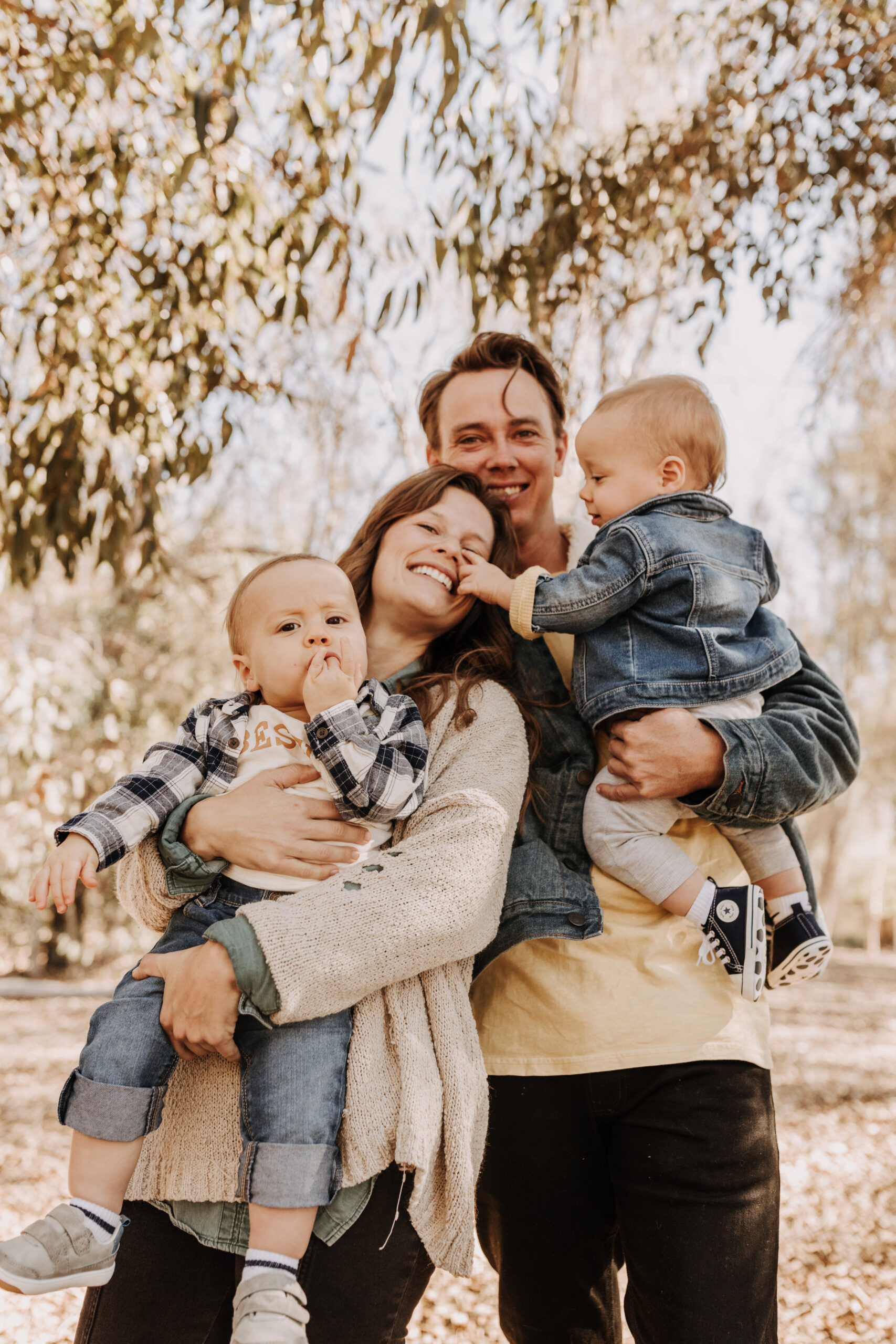 warm fall photos family photos soft morning light family of four twins candid family photos San Diego family photographer Sabrina kinsella sabrinalynnphot