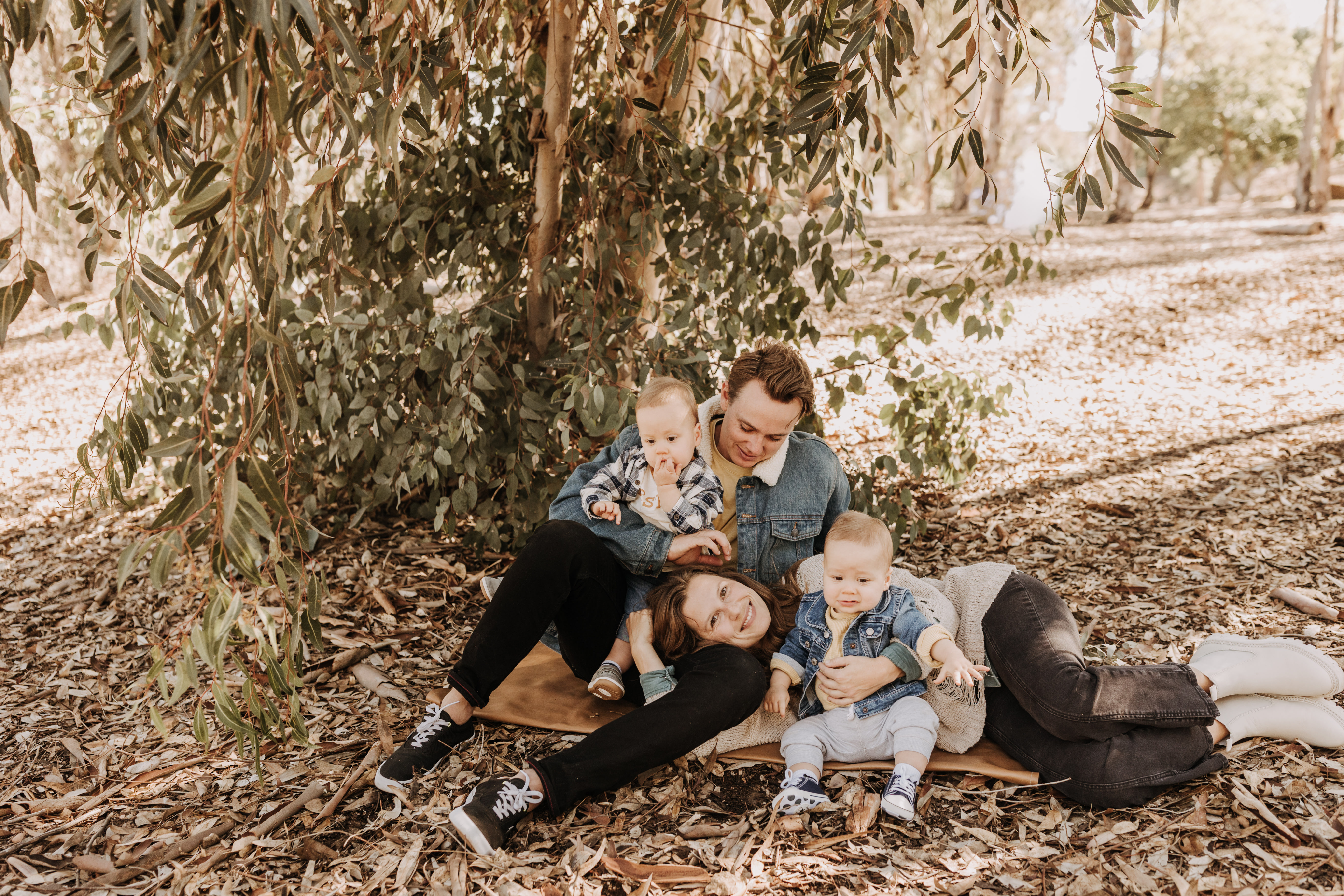 warm fall photos family photos soft morning light family of four twins candid family photos San Diego family photographer Sabrina kinsella sabrinalynnphot