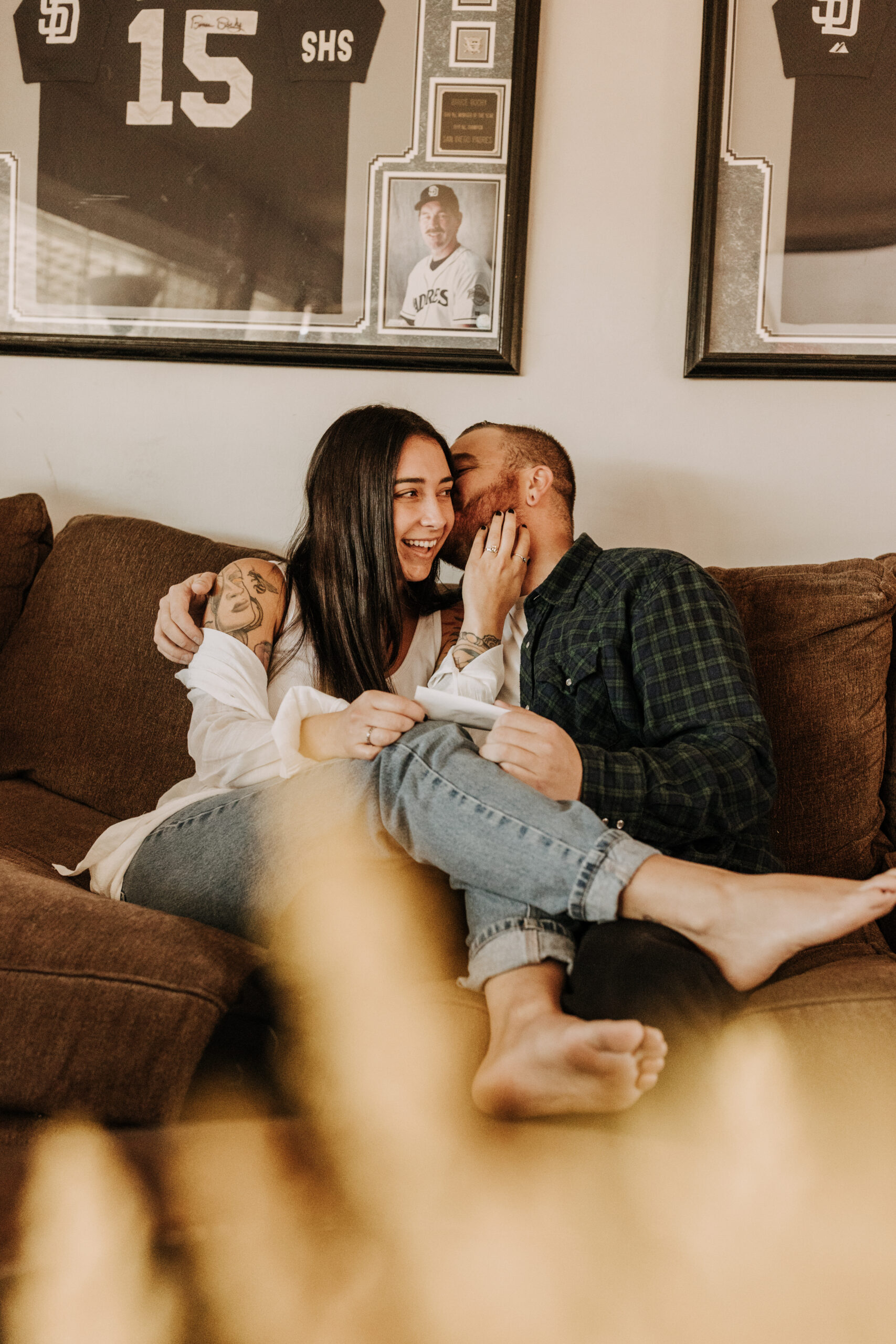 in home San Diego pregnancy reveal photos maternity photos couple in home ultrasound love reveal baby pregnancy San Diego family photographer Sabrina kinsella